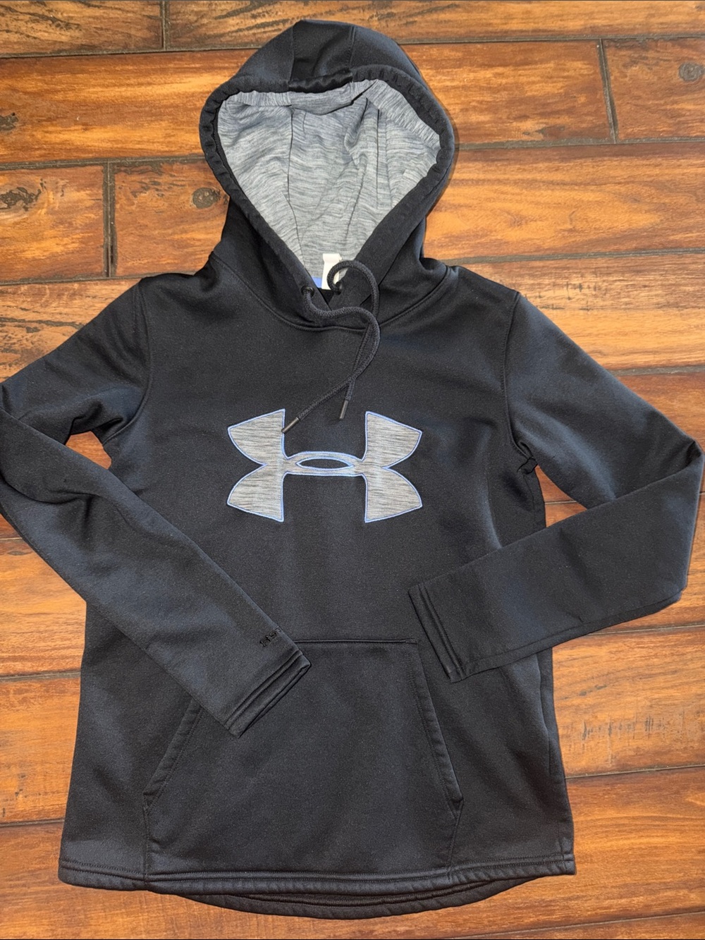 Under Armour Like New Black Hoodie with Gray Logo with Periwinkle Trim